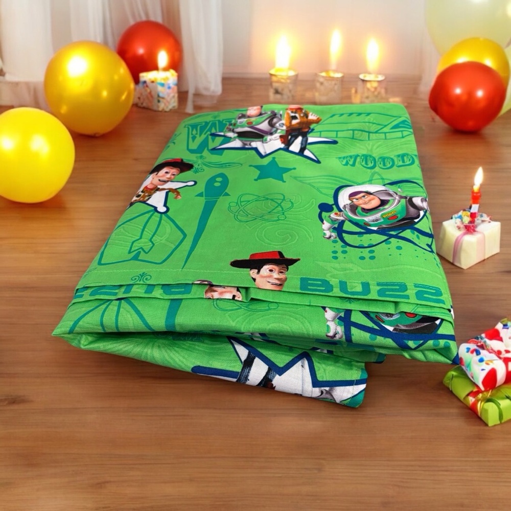 Handmade Disney Pixar Curtains 2 Panels- Toy Story Buzz Lightyear & Woody- Green